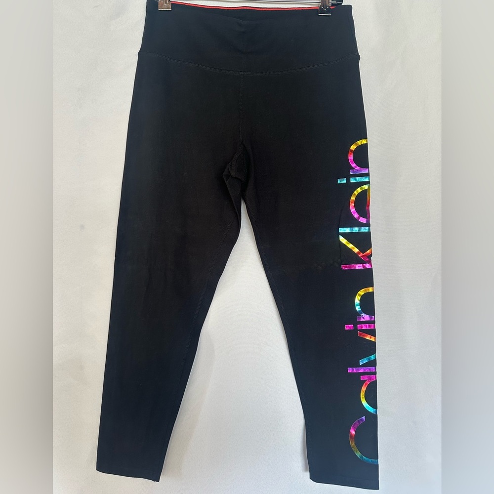 Calvin Klein Kids Black Leggings with Multicolor Logo